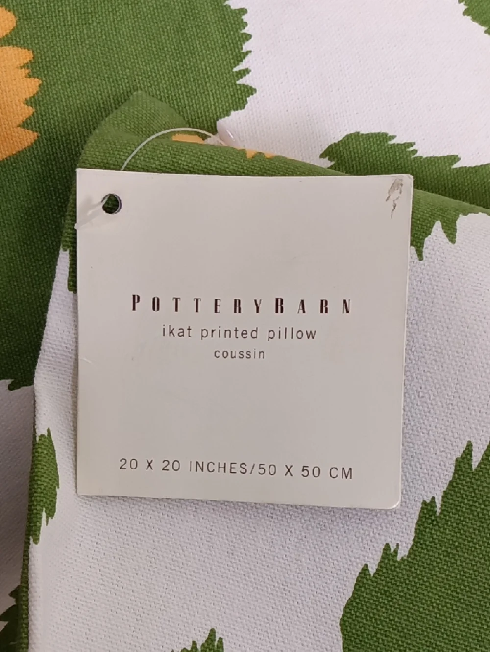 NWT (3) Pottery Barn Ikat Printed Pillow Gree/ White/Yellow Cotton Duck